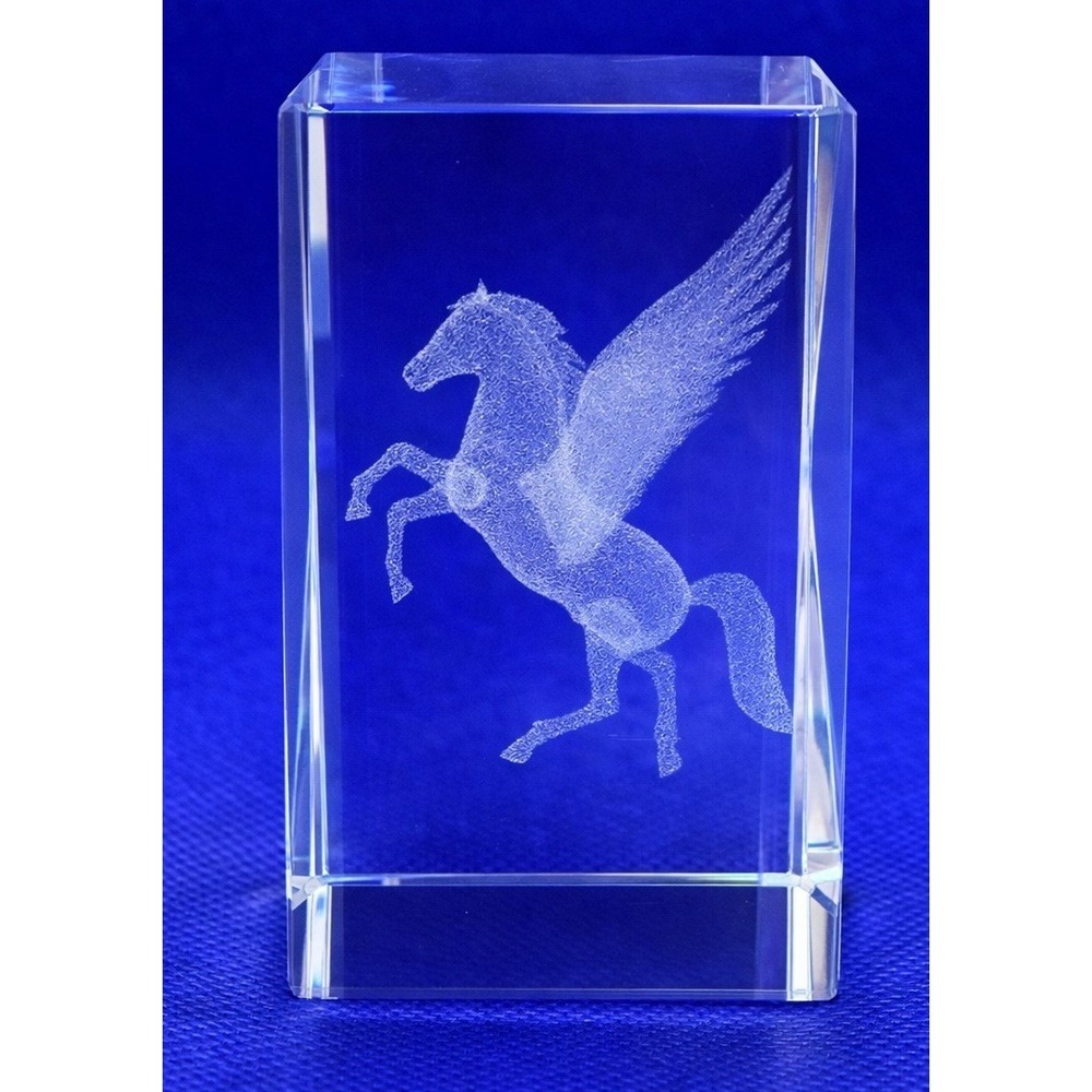 3D Winged‎ Horse Pegasus Paperweight Etched Glass Crystal Decor